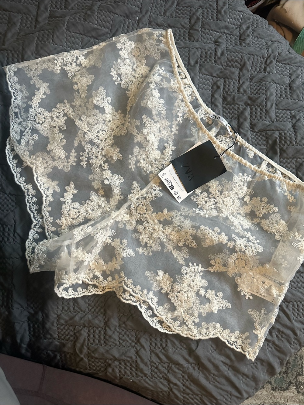 Zara Sheer Ivory Floral Lace Boxer Shorts